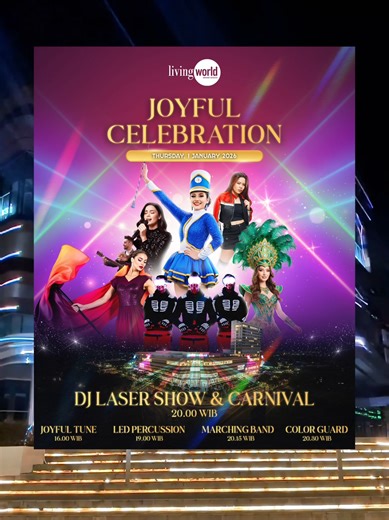 START THE YEAR WITH LIGHT & BEAT ⚡🎶 A spectacular New Year celebration with Laser Show, LED Percussion, DJ, Marching Band & Color Guard at @livingworld_grandwisata 📅 1 Januari 2026 ⏰ 19.00 – 20.30 📍 Living World Grand Wisata #NewYearCelebration #LivingWorldGrandWisata