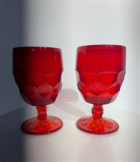 Vintage Viking Glass Georgian Pattern Ruby Red Water Goblets. - Etsy