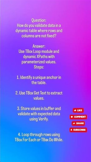 In Tosca, How do you validate data in a dynamic table where rows and columns are not fixed?