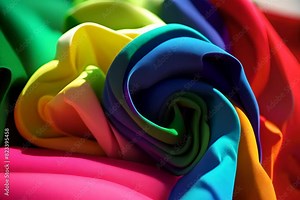 Colorful Textile Background, Vivid Wave Fabric Textured Pattern, Ethnic Wavy Textile Drawing Imitation, Abstract Generative AI Illustration