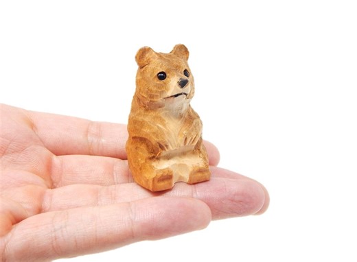 Handmade Brown Bear Wood Figurine: Miniature Carved Grizzly Animal Statue - Etsy