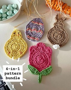4-in-1 Crochet Easter Coasters Pattern PDF   FREE Video Tutorial | Easy Spring Coaster DIY | Cute Beginner-friendly Easter Crochet Pattern - Etsy Canada