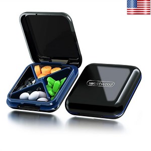 Hoolife Small Pill Case, Travel Pill Box, Portable Pill Container for Purse or Pocket, Daily Medicine Organizer, Black