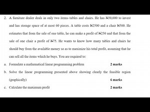 BUAD 802: Linear Programming Problem: Furniture Dealer Optimization Past question Solved