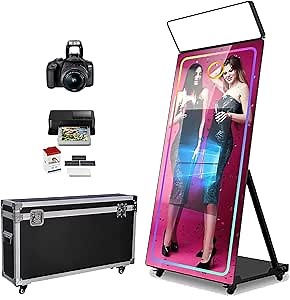 Magic Mirror Photo Booth with Camera and Printer 32-in Touch Screen DSLR Photo Booth Selfie Photobooth Machine Instant Print RGB Lights for Events Rental Party Wedding Christmas
