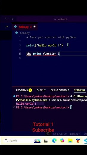 Hello World in Python 🐍 | Start Coding Today! | #shorts #ytshorts #youtubeshorts