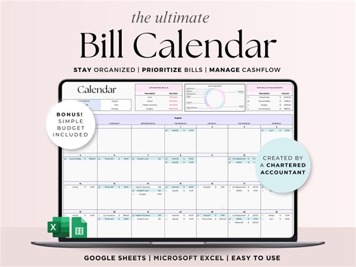 Bill Tracker Spreadsheet Google Sheets Bill Calendar Excel Editable Monthly Debt Planner Budget Expense Payment Template Personal Finance - Etsy