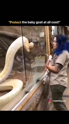 Explaining zone on Instagram: "The X post shares a 13-second Al-generated video depicting a two-headed python breaking through zoo glass to attack a baby goat heid by a zookeeper, captioned "Protect the Baby Goat at all cost!", which has amassed over 3 million views and sparked debates on authenticity. - Viral across platforms like Instagram and Threads since January 19, 2026, the clip mimics a chaotic enclosure breach but features impossible snake physics, such as mid-air lunges, confirming its