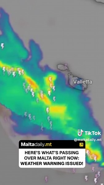Local weather Facebook page Maltese Islands Weather shared a digital rendition of the weather over Malta right now. Storm clouds to our Southwest are intensifying and have since then formed into thundery hails storms over the islands. The MET office have issued a weather warning, urging people to be safe. #MaltaDaily