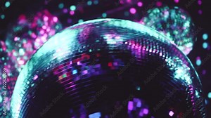 Beautiful mirror balls rotates under the ceiling. Night disco party concept
