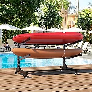 Kayak Rack, Heavy Duty Freestanding Kayak Storage Rack with Movable Wheels, Adjustable Rust-Proof Outdoor Kayak Rack for Holds Kayaks, Canoes, SUPs & Paddleboards.