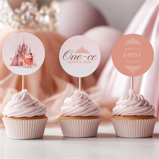 Once Upon A Time Princess 1st Birthday Cupcake Topper, Girl Castle Theme, Magical Fairytale, Editable Template, Instant Download - PR003 - Etsy Canada