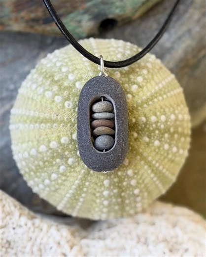 Beach Stone Jewelry- Beach Stone Necklace With Cairn Stack - Etsy