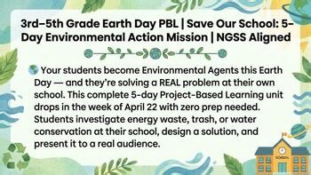 3rd–5th Grade Earth Day PBL | Save Our School: 5-Day Environmental Action Missio