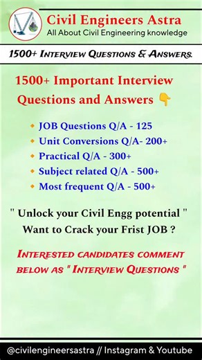 Civil Engineers Astra on Instagram: "Comment below as INTERVIEW QUESTIONS . EBOOK which helps you upgrade your skills ULTIMATE GUIDE for Students & Working Proffesionals ( Basics to standards ) 🎯 🎯 . " Unlock your Civil engineering potential "🚀 Every site engineer must know this basics 👷 - Follow @civilengineers.astra for daily site tips 🤝 #civilengineering #civilengineer #construction #civilwork #siteengineer ."