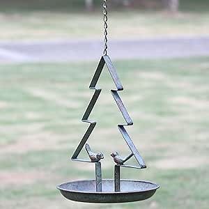 Christmas Tree Hanging Bird Feeders for Outdoors, Seed Tray for Metal Bird Feeder,for Garden Patio Decoration (Retro Green-A)