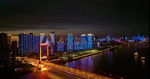 Wuhan summer city landmarks and skyline sunset and night view