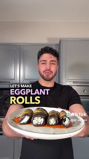 Eggplant rolls | Recipe ⬇️ 🇬🇧&🇩🇪 In a bowl, combine: -1 Cup vegan cream cheese -2 garlic cloves, minced, -1/2 cup Walnuts, minced -handful cilantro, chopped -salt & pepper, to taste Grill -2 eggplants, sliced On a pan with some olive oil. Spread the cream cheese filling on the eggplant and roll it up. And serve with a tomato sauce. For the tomato sauce, sauté -1 onion, diced -2 garlic cloves, minced And then add -1 cup crushed tomatoes or puree -1 tbsp vegan cream cheese Blend it up and then