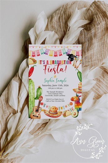 Fiesta Graduation Party Invitations: Class of 2026, Mexican Fiesta Design (corjl Template, Digital Download) - Etsy