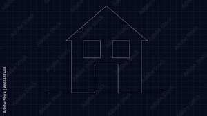 Grid animation blue print graph chart with house architecture drawing