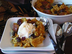 Quick-and-light rum raisin bread pudding
