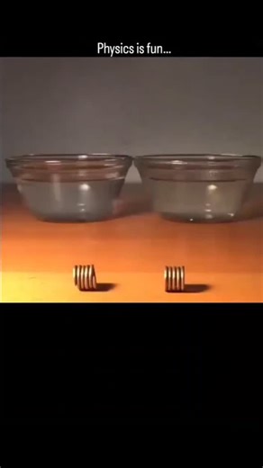 @uvedi.ts on Instagram: "The video showcases a nitinol spring demo where the shape-memory alloy contracts dramatically in hot water due to its austenite phase transition around 70°C, a property discovered in 1962 at the Naval Ordnance Laboratory, enabling applications in medical stents and actuators. A magnetic levitation segment illustrates Lenz's law through eddy currents induced in a copper plate by a falling neodymium magnet, slowing its descent as if repelled, a principle underpinning elect
