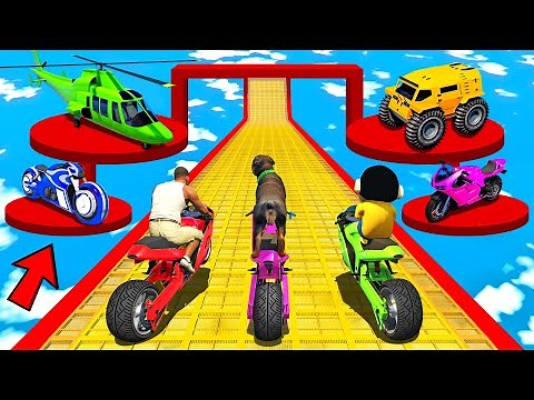 SHINCHAN AND FRANKLIN TRIED THE IMPOSSIBLE MEGA RAMP 4 PRIZE JUMP CHALLENGE GTA 5
