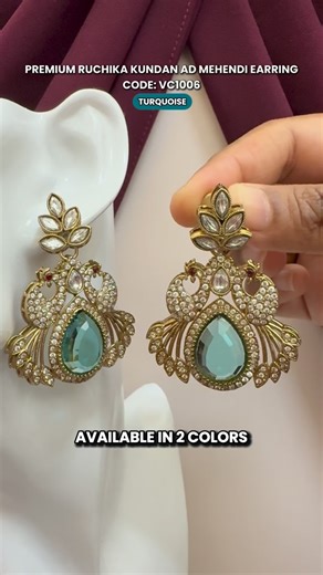 Veevi Collections on Instagram: "Ready Stock Lime Green: 1 Pair Turquoise: 1 Pair Premium Ruchika Kundan AD Mehendi Earring Code: VC1006 ✅Dimension: Medium - 5.2cm(H) x 3.8cm(W) ✅Color: Lime Green, Turquoise ✅Weight: Medium - 10.2gram/pc Price: RM30 + Postage RM8 within Peninsula Malaysia #Earring #vcpremiummehendiearring#vcpremiummehendimehendiearring"