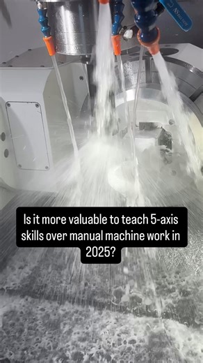 This is just a hypothetical, but what do you think? I had a very interesting conversation with Gabriel Kooyers at the @titansofcnc open house - he leads an incredible educational program that is really pushing the trade forward. One thing he noted was a lot of resistance out there when it comes to teaching students 5-axis work fairly early on (within the first couple of years). However, by going ahead with it - his students have shown that not only is it possible to get them into 5-axis work wit
