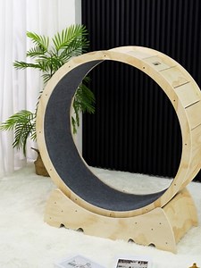 Cat Running Wheel, Cat Exercise Wheel cat Wheel Exerciser for Indoor Cats Cat Exercise Wheel Treadmill with Carpeted Runway Natural Wood Color Cat Wheel, 32.3x15.7x40