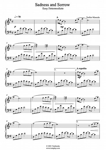 Naruto - Sadness and Sorrow (Toshio Masuda) - Piano Sheet Music