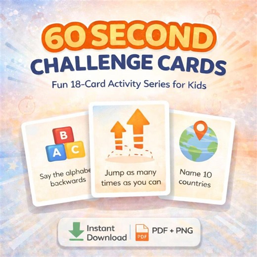 60 Second Challenge Cards for Kids, Fun Printable Activity Game - Etsy