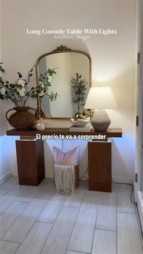 Sikaic Modern Console Table with Built-in LED Lighting Walnut Finish