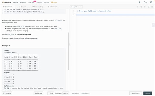 SQL LeetCode：585. Investments in 2016