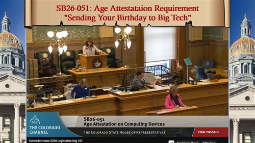 BREAKING: SB26-051 that REQUIRES computers and phones to collect your birthday and send it to Big Tech companies just passed the House on 3rd Reading...Colorado Democrats are pushing Colorado down the path to Digital ID! The State has NO RIGHT to tell us what computer software we can use or MANDATE that technology companies collect our birthday and then send it to developers and applications...Thank you @COHouseGOP for VOTING NO!Colorado, if you believe in Digital Freedom, you have to get involv