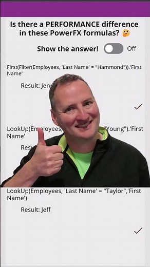 Unleashing the truth about Power Apps: First(Filter vs. Lookup - Which one is faster? #shorts