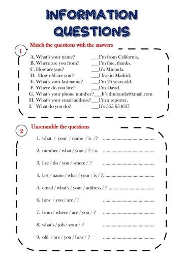 Information questions online worksheet