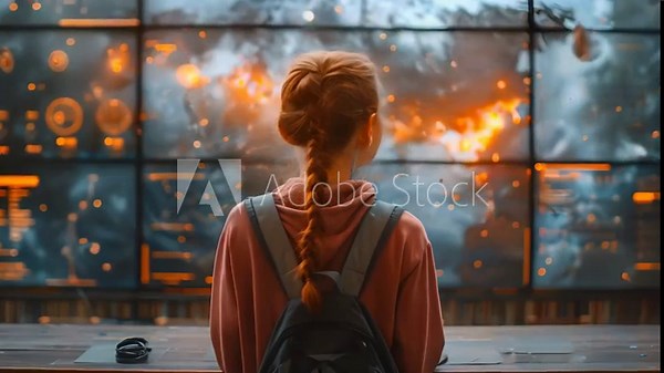 Student Amidst High-Tech Learning. Concept Technology in Education, Digital Learning Tools, Student Engagement, Future of Education, Classroom Innovation