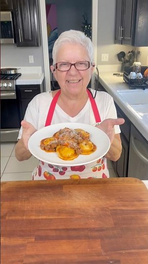 Ravioli and a Bolognese sauce ￼