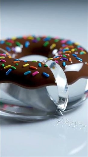 Cutting a glass chocolate donut with rainbow sprinkles. #asmr #asmrsounds #asmrvideo