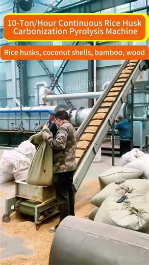 10 Ton/H Continuous Rice Husk Carbonization Pyrolysis Machine | Biochar Production #guanmamachinery