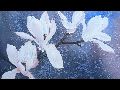 NEW WATERCOLOUR POUR Technique! Spring MAGNOLIA Watercolor Techniques, Flower & Landscape Painting