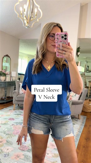 This v neck tee with adorable petal sleeves is perfect for summer! @WIHOLL