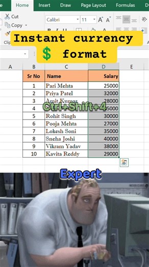 How to Apply Currency Format Fast in Excel (Keyboard Shortcut)#excel #exceltips #exceltricks #shorts