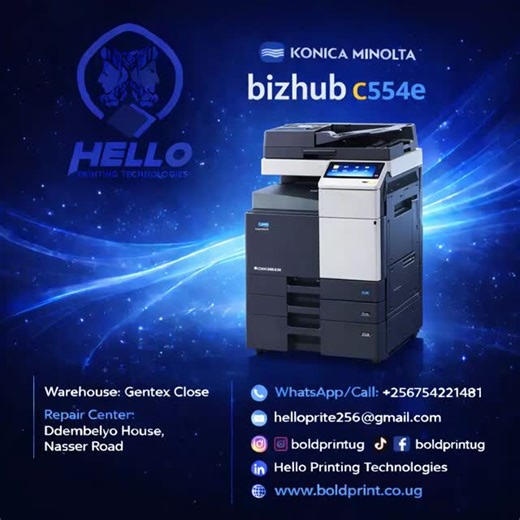 Konica Minolta Bizhub C554e — a fast, reliable A3 color printer built for busy offices. Sharp color prints, high-speed performance, and smooth scanning for everyday business work. Ideal for teams that need quality and consistency. #printers #konicaminolta #ugandabusiness | Hello Printing Technologies