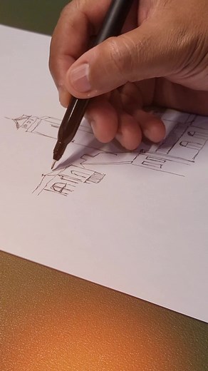 Artistic Drawing Process of a Historical Building