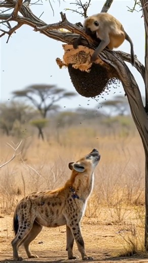 Tricky Monkey: Bees Attack the Hyena #monkey #hyena #bees #wildlife #funnyanimals #trickster #comedy