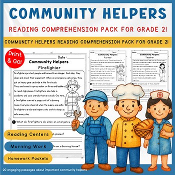 Community Helpers Reading Comprehension Passages | Fluency Passages |for Grade 2