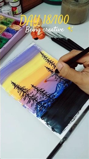 DAY 18/100 Aesthetic gouache sunset 🌆#art #aesthetic #ytshorts #painting #shortsvideo #shorts