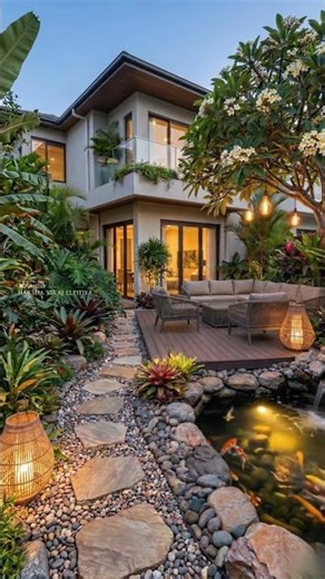 Serene Luxury Villa with Outdoor Patio & Koi Pond | 3D Architectural Design